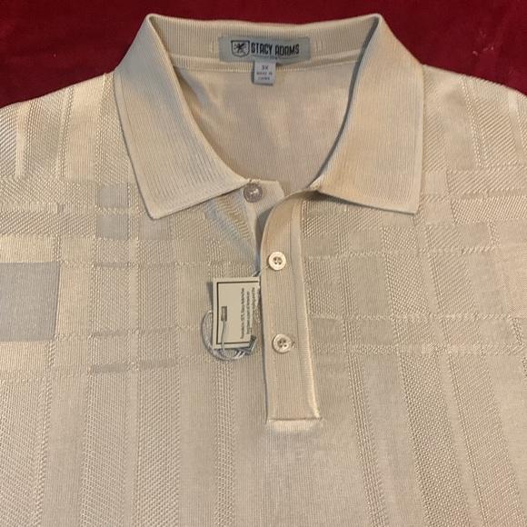 Stacy Adams NWT Slinky Shimmer Beige Tonal Patterned Dressy Polo Shirt Size 3X - Picture 2 of 8